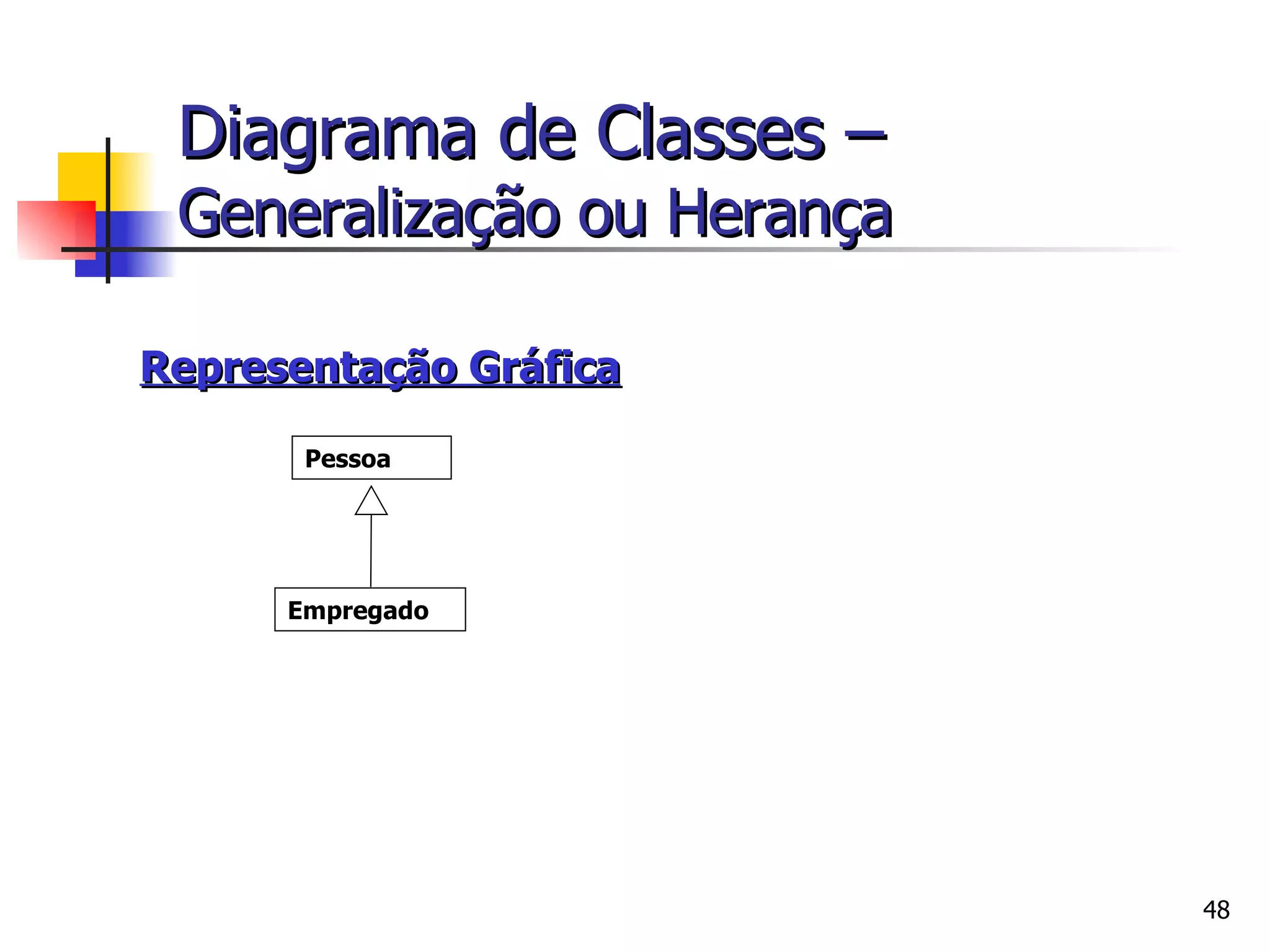 Representação Gráfica Diagrama de Classes –   Generalização ou Herança Empregado Pessoa 
