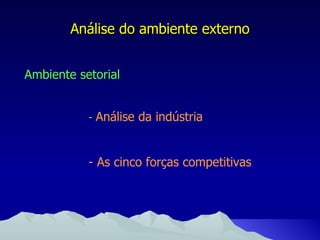 Análise do ambiente externo Ambiente setorial -   Análise da indústria - As cinco forças competitivas 