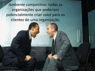 Ambiente competitivo: todas as
organizações que poderiam
potencialmente criar valor para os
clientes de uma organização.

 