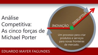 Análise
Competitiva:
As cinco forças de
Michael Porter
EDUARDO MAYER FAGUNDES
INOVAÇÃO
Um processo para criar
produtos e serviços
para novas fronteiras
de mercado.
 