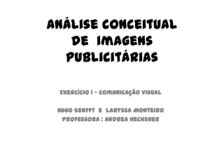Análise conceitual
   de imagens
  publicitárias

 Exercício 1 – Comunicação Visual

 Hugo Senfft e Laryssa Monteiro
  Professora : Andrea Hecksher
 