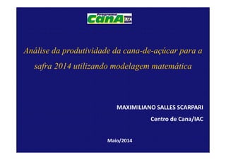Análise da produtividade da cana-de-açúcar para a
safra 2014 utilizando modelagem matemática
MAXIMILIANO SALLES SCARPARI
Centro de Cana/IAC
Maio/2014
 
