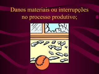 Danos materiais ou interrupções
no processo produtivo;

 