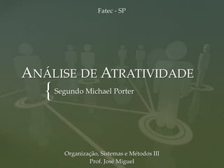 {
ANÁLISE DE ATRATIVIDADE
Segundo Michael Porter
Organização, Sistemas e Métodos III
Prof. José Miguel
Fatec - SP
 