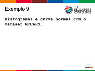Globalcode – Open4education
Exemplo 9
Histogramas e curva normal com o
Dataset MTCARS.
 