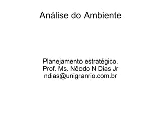 Análise do Ambiente Planejamento estratégico. Prof. Ms. Nêodo N Dias Jr [email_address] 