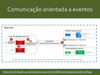 Comunicação orientada a eventos
https://martinfowler.com/articles/microservices.html#SmartEndpointsAndDumbPipes
 