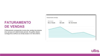 FATURAMENTO
DE VENDAS
O faturamento corresponde à soma das vendas de produtos
e/ou serviços em determinado período. No gráfico abaixo
conseguimos verificar as vendas atuais e do mês anterior.
 