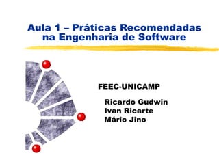 Aula 1 – Práticas Recomendadas
na Engenharia de Software
FEEC-UNICAMP
Ricardo Gudwin
Ivan Ricarte
Mário Jino
 