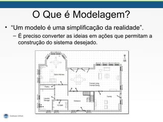 O Que é Modelagem?
• “Um modelo é uma simplificação da realidade”.
– É preciso converter as ideias em ações que permitam a
construção do sistema desejado.
 