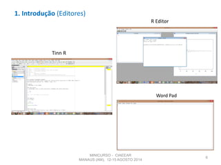 1. Introdução (Editores)
6
R Editor
Word Pad
Tinn R
MINICURSO - CIAEEAR
MANAUS (AM), 12-15 AGOSTO 2014
 