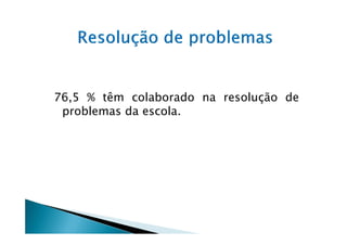 76,5 % têm colaborado na resolução de
 problemas da escola.
 