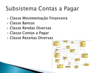 Classe Movimentação FinanceiraClasse BancosClasse Rendas Diversas Classe Contas a PagarClasse Receitas DiversasSubsistema Contas a Pagar