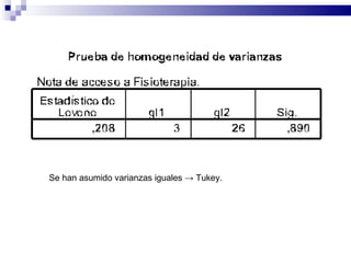 Se han asumido varianzas iguales  -> Tukey. 