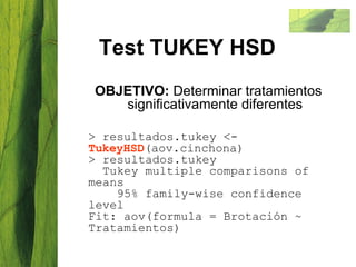 Test TUKEY HSD <ul><li>OBJETIVO:  Determinar tratamientos significativamente diferentes </li></ul><ul><li>>   resultados.t...