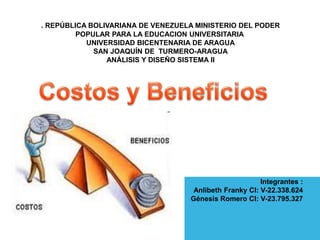 . REPÚBLICA BOLIVARIANA DE VENEZUELA MINISTERIO DEL PODER
POPULAR PARA LA EDUCACION UNIVERSITARIA
UNIVERSIDAD BICENTENARIA DE ARAGUA
SAN JOAQUÍN DE TURMERO-ARAGUA
ANÁLISIS Y DISEÑO SISTEMA II

Integrantes :
Anlibeth Franky CI: V-22.338.624
Génesis Romero CI: V-23.795.327

 