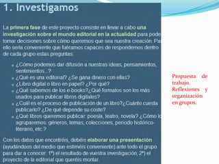 Propuesta de
trabajo.
Reflexiones y
organización
en grupos.
 