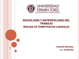 SOCIOLOGÍA Y ANTROPOLOGÍA DEL
TRABAJO
ANÁLISIS DE COMPETENCIAS LABORALES
Naduath Mendoza
C.I. 16.592.064
 