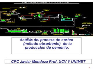 Análisis del proceso de costeo
(método absorbente) de la
producción de cemento.
1
CPC Javier Mendoza Prof .UCV Y UNIMET
 