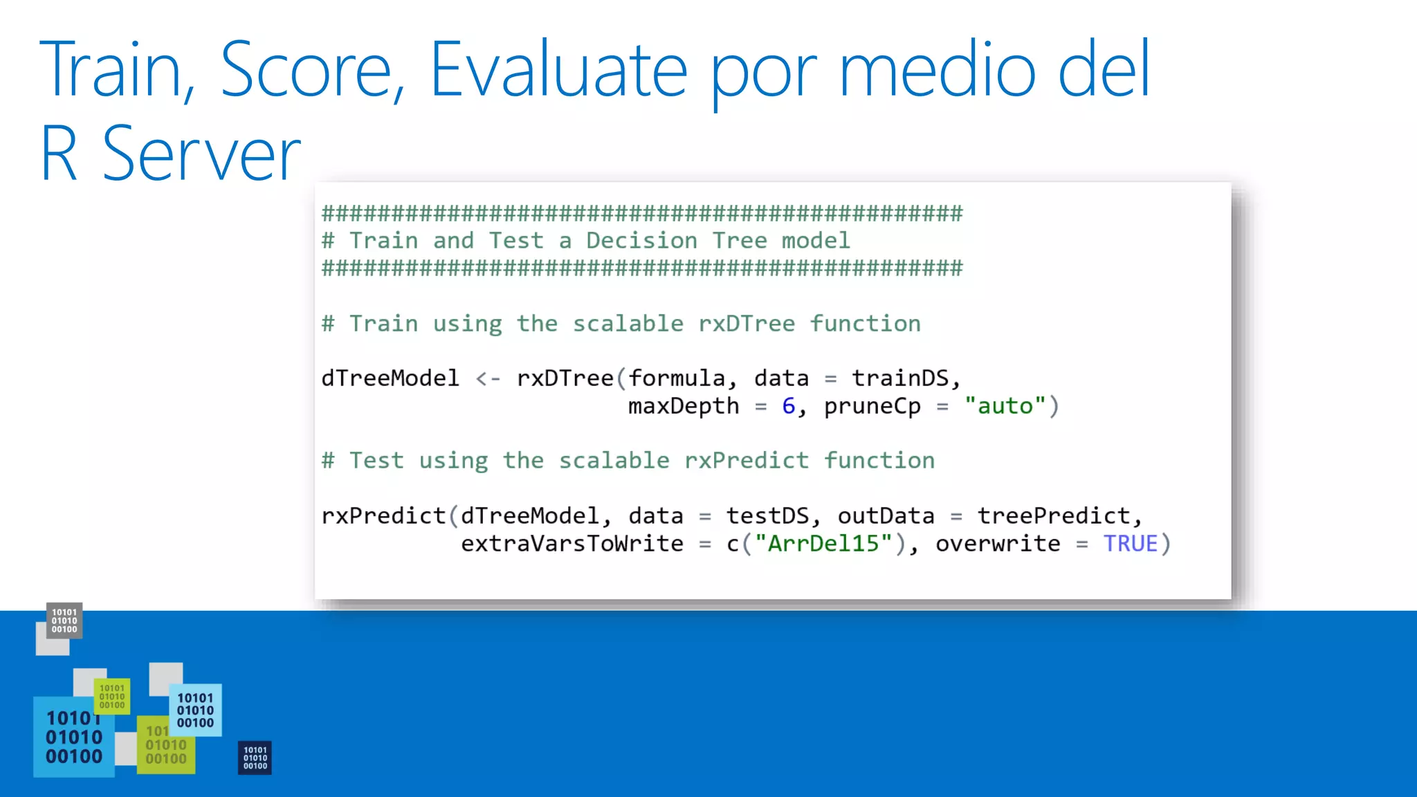 Train, Score, Evaluate por medio del
R Server
 