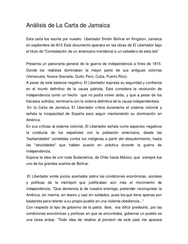 Análisis de la carta de jamaica