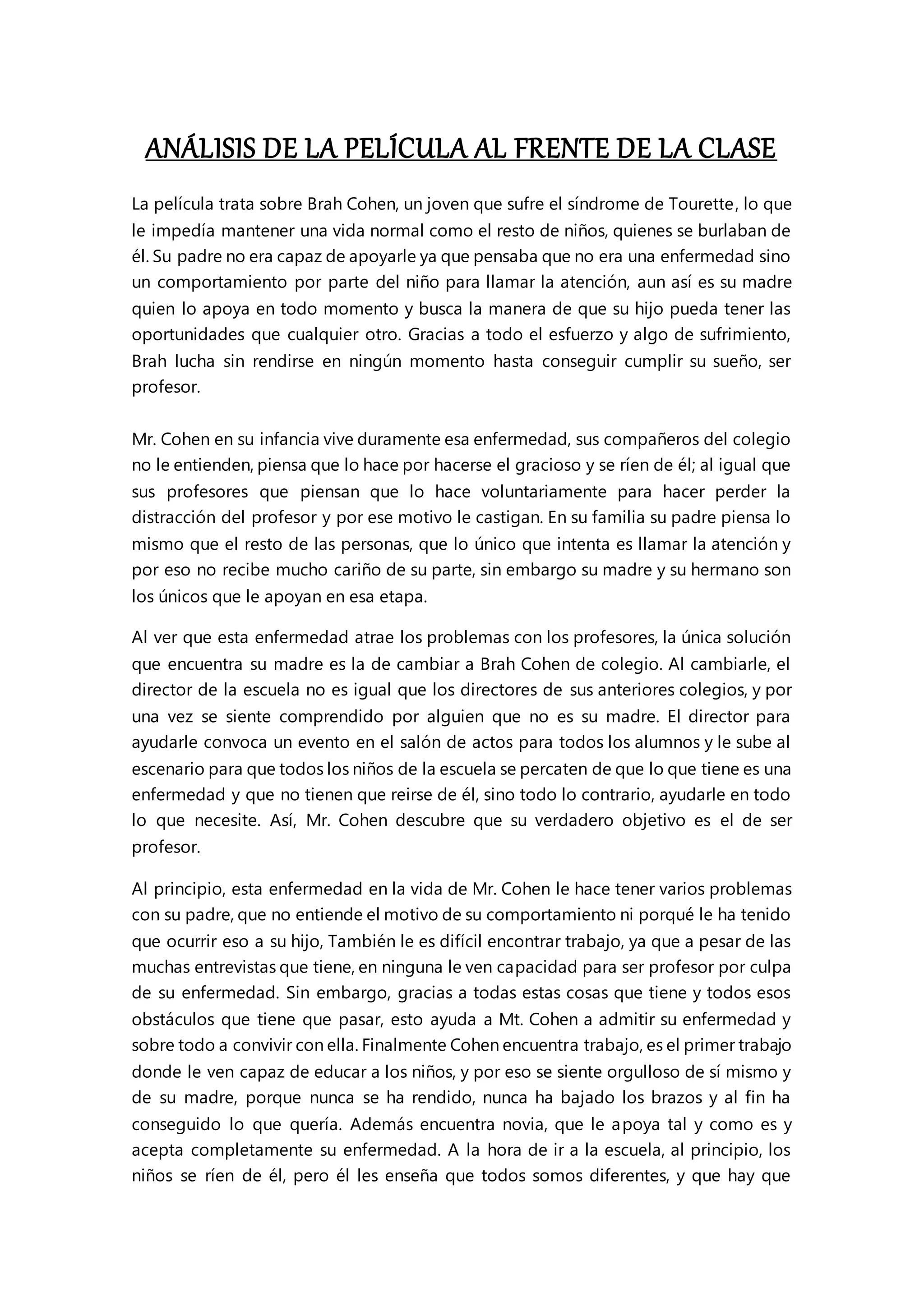 Análisis de la película al frente de la clase DOCX