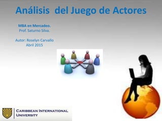 Análisis del Juego de Actores
MBA en Mercadeo.
Prof. Saturno Silva.
Autor: Roselyn Carvallo
Abril 2015
 