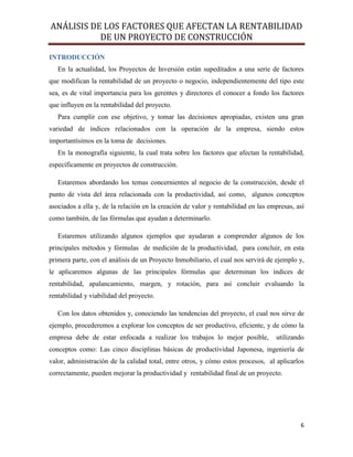 Análisis de los factores que afectan la rentabilidad en un proyecto de ...