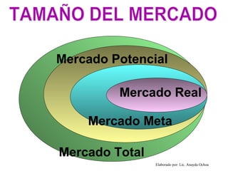Mercado Potencial

         Mercado Real

    Mercado Meta

Mercado Total
                Elaborado por: Lic. Anayda Ochoa
 