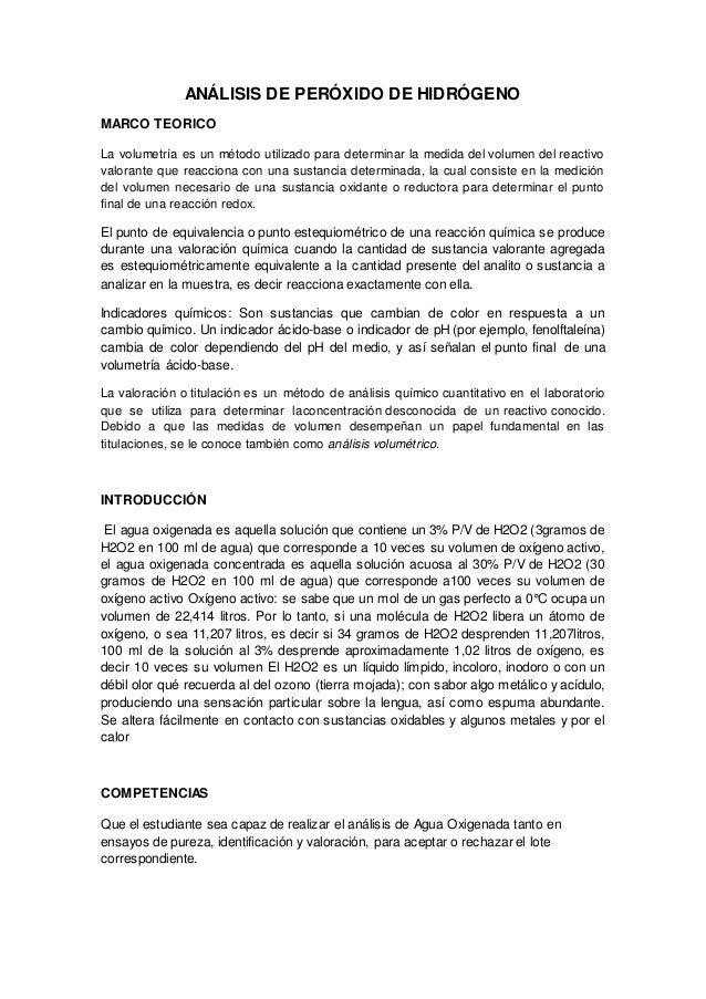 Análisis De Peróxido De Hidrógeno