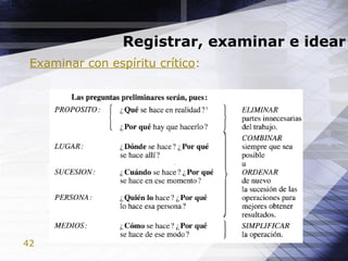 42
Registrar, examinar e idear
Examinar con espíritu crítico:
 