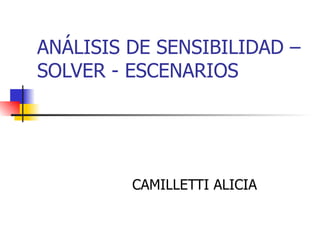 ANÁLISIS DE SENSIBILIDAD – SOLVER - ESCENARIOS CAMILLETTI ALICIA 