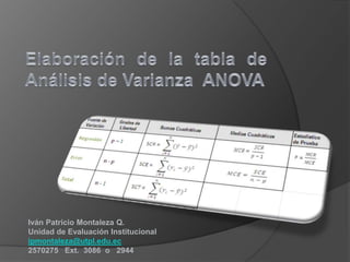 Iván Patricio Montaleza Q.
Unidad de Evaluación Institucional
ipmontaleza@utpl.edu.ec
2570275 Ext. 3086 o 2944
 