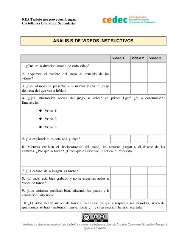 REA Trabajo por proyectos.Lengua
Castellana y Literatura. Secundaria
“Análisis de vídeos instructivos”,de CeDeC se encuent...