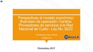 Perspectivas al modelo económico
financiero de operación: Centros
Proveedores de servicios a la Red
Nacional de Cuido - Ley No. 9220
Por: Rodrigo Araya Oviedo
info@arca.la
Diciembre, 2017
 