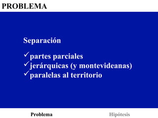 PROBLEMA



   Separación
   partes parciales
   jerárquicas (y montevideanas)
   paralelas al territorio




     Problema             Hipótesis
 