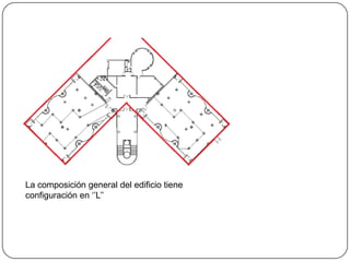 La composición general del edificio tiene configuración en ‘’L’’