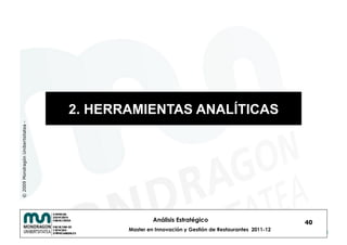 2. HERRAMIENTAS ANALÍTICAS
© 2009 Mondragón Unibertsitatea -




                                                    Análisis Estratégico                            40
                                           Master en Innovación y Gestión de Restaurantes 2011-12
 