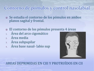 Contorno del sulcus labial inferiorDebe presentar una curva suave.Se debe evitar mentoplastias de avance con curvas pronunciadas y surcos labiomentonianos profundos.