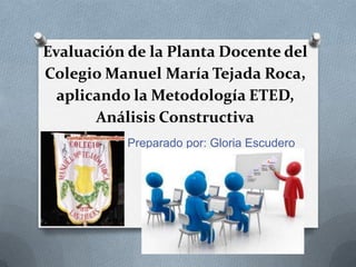 Evaluación de la Planta Docente del
Colegio Manuel María Tejada Roca,
aplicando la Metodología ETED,
Análisis Constructiva
Preparado por: Gloria Escudero

 