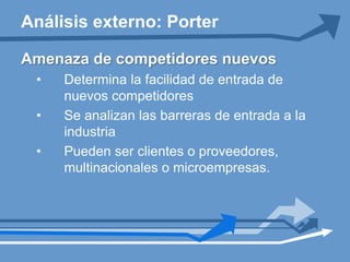 Amenaza de competidores nuevosDetermina la facilidad de entrada de nuevos competidores