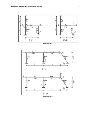 ANÁLISIS MATRICIAL DE ESTRUCTURAS 211
Ejercicio N.- 1
Ejercicio N.- 2
 