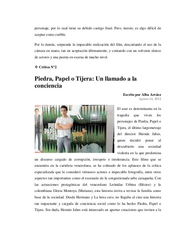 Análisis de la película venezolana Piedra Papel y Tijera Análisis de la película venezolana Piedra Papel y Tijera