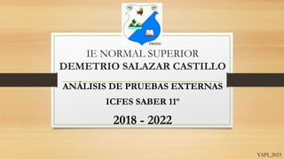 IE NORMAL SUPERIOR
DEMETRIO SALAZAR CASTILLO
ANÁLISIS DE PRUEBAS EXTERNAS
ICFES SABER 11º
2018 - 2022
YAPI_2023
 