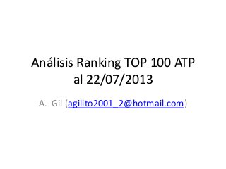 Análisis Ranking TOP 100 ATP
al 22/07/2013
A. Gil (agilito2001_2@hotmail.com)
 