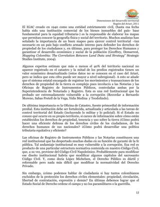 Dimensiones del desarrollo territorial
Región del Ariari, 2011

El IGAC creado en 1940 como una entidad estrictamente civi...