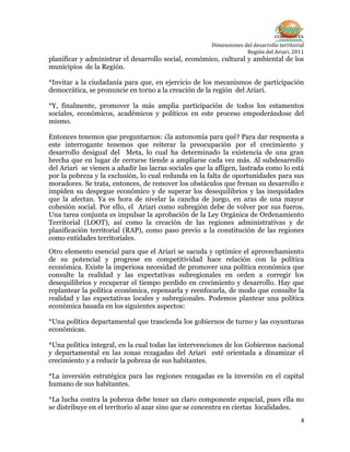 Dimensiones del desarrollo territorial
Región del Ariari, 2011

planificar y administrar el desarrollo social, económico, ...
