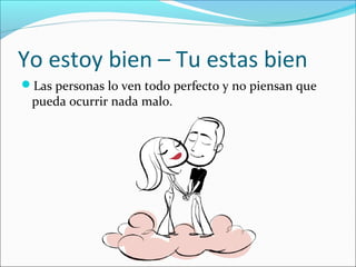 Yo estoy bien – Tu estas bien
Las personas lo ven todo perfecto y no piensan que

pueda ocurrir nada malo.

 