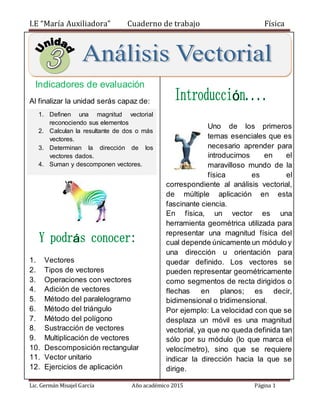 I.E “María Auxiliadora” Cuaderno de trabajo Física
Lic. Germán Misajel García Año académico 2015 Página 1
Indicadores de e...