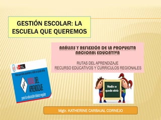 ANÁLISIS Y REFLEXIÓN DE LA PROPUESTA
NACIONAL EDUCATIVA
RUTAS DEL APRENDIZAJE
RECURSO EDUCATIVOS Y CURRICULOS REGIONALES
G...
